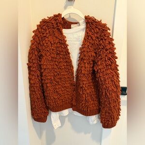 Size XS Universal Thread sweater jacket. Hand crochet.